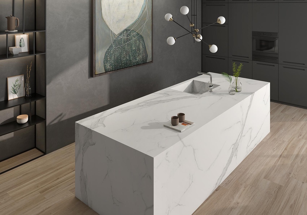 [MAT-ARKLAM-ESTATUARIO-HOND-1200-X-3000-12MM] Feinsteinzeug — Estatuario Honed 1200 x 3000 - 12mm