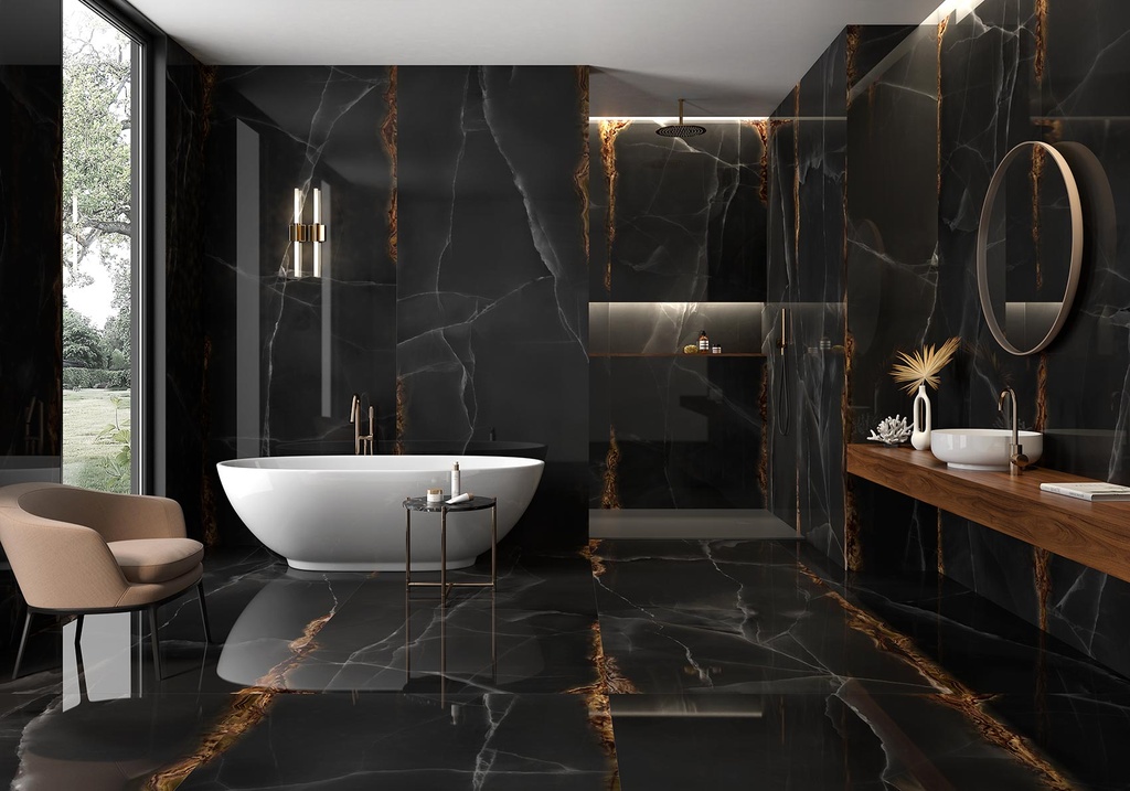 Porcelain — Onice Black Polished 1200 x 3000 - 6mm